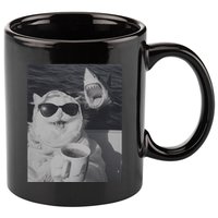 Cat Scarf Meme Drinking Coffee Selfie Chill White Shark 11oz C Handle Ceramic Mug
