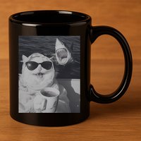 Cat Scarf Meme Drinking Coffee Selfie Chill White Shark 11oz C Handle Ceramic Mug