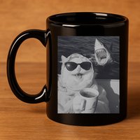 Cat Scarf Meme Drinking Coffee Selfie Chill White Shark 11oz C Handle Ceramic Mug
