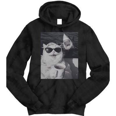 Cat Scarf Meme Drinking Coffee Selfie Chill White Shark Tie Dye Hoodie