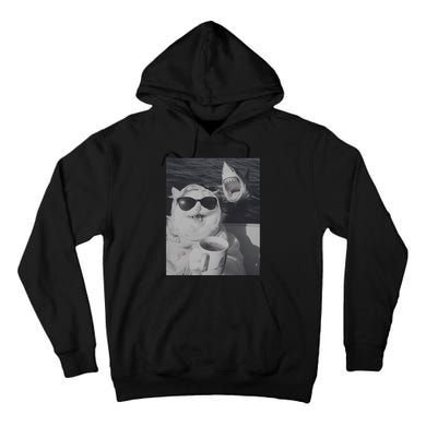Cat Scarf Meme Drinking Coffee Selfie Chill White Shark Tall Hoodie