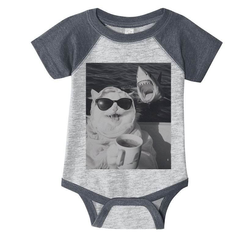 Cat Scarf Meme Drinking Coffee Selfie Chill White Shark Infant Baby Jersey Bodysuit