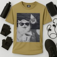 Cat Scarf Meme Drinking Coffee Selfie Chill White Shark Cooling Performance Crew T-Shirt