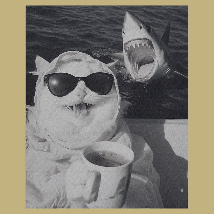 Cat Scarf Meme Drinking Coffee Selfie Chill White Shark Cooling Performance Crew T-Shirt