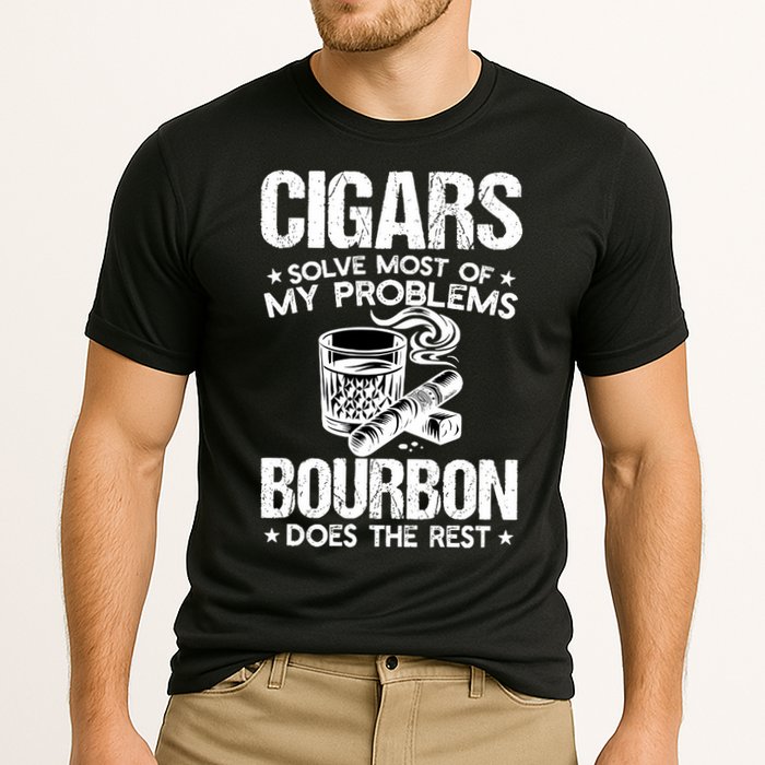 Cigars Solve Most Of My Problems Bourbon Does The Rest Sweatshirt Cooling Performance Crew T-Shirt