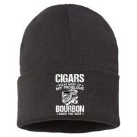 Cigars Solve Most Of My Problems Bourbon Does The Rest Sweatshirt Sustainable Knit Beanie
