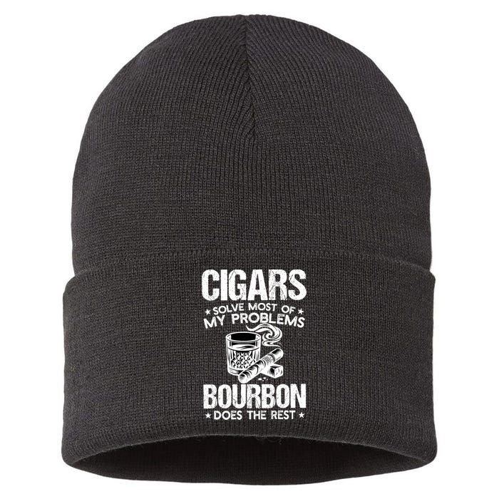 Cigars Solve Most Of My Problems Bourbon Does The Rest Sweatshirt Sustainable Knit Beanie