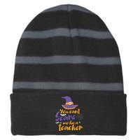 Cant Scare Me Im A Teacher Spooky Witch Halloween Striped Beanie with Solid Band