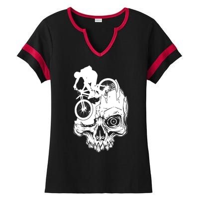 Cool Skull Mountain Biker Illustration Ladies Halftime Notch Neck Tee