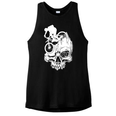 Cool Skull Mountain Biker Illustration Ladies PosiCharge Tri-Blend Wicking Tank