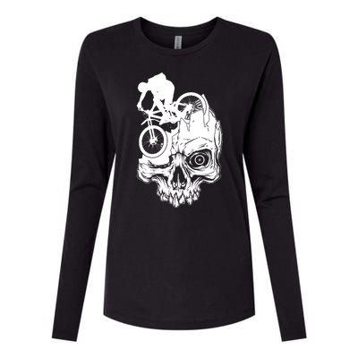 Cool Skull Mountain Biker Illustration Womens Cotton Relaxed Long Sleeve T-Shirt