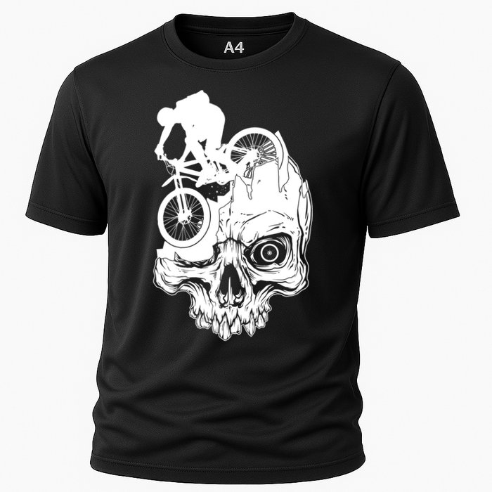 Cool Skull Mountain Biker Illustration Cooling Performance Crew T-Shirt
