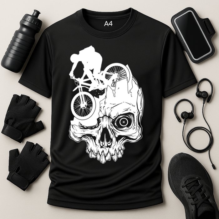Cool Skull Mountain Biker Illustration Cooling Performance Crew T-Shirt