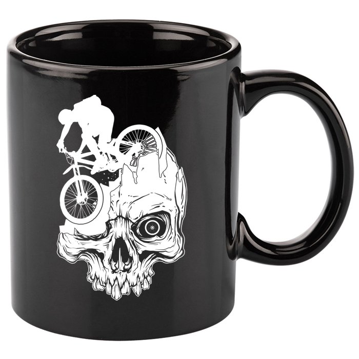 Cool Skull Mountain Biker Illustration 11oz C Handle Ceramic Mug