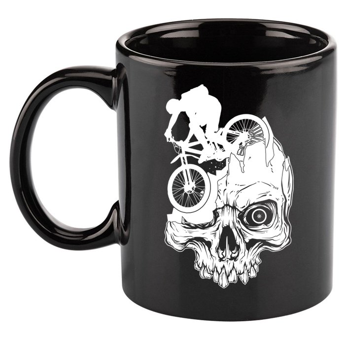 Cool Skull Mountain Biker Illustration 11oz C Handle Ceramic Mug