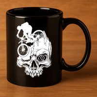 Cool Skull Mountain Biker Illustration 11oz C Handle Ceramic Mug