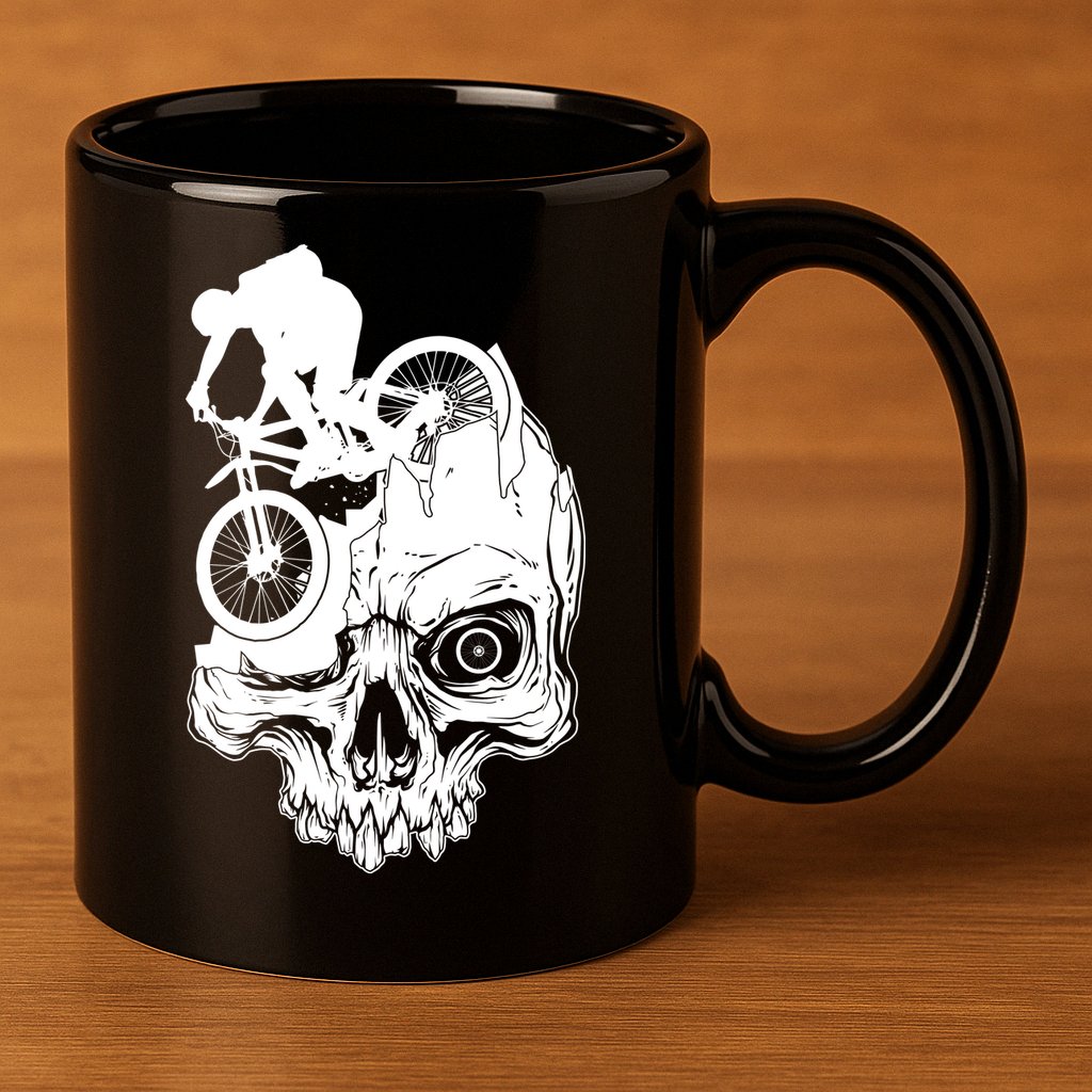 Cool Skull Mountain Biker Illustration 11oz C Handle Ceramic Mug