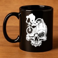 Cool Skull Mountain Biker Illustration 11oz C Handle Ceramic Mug