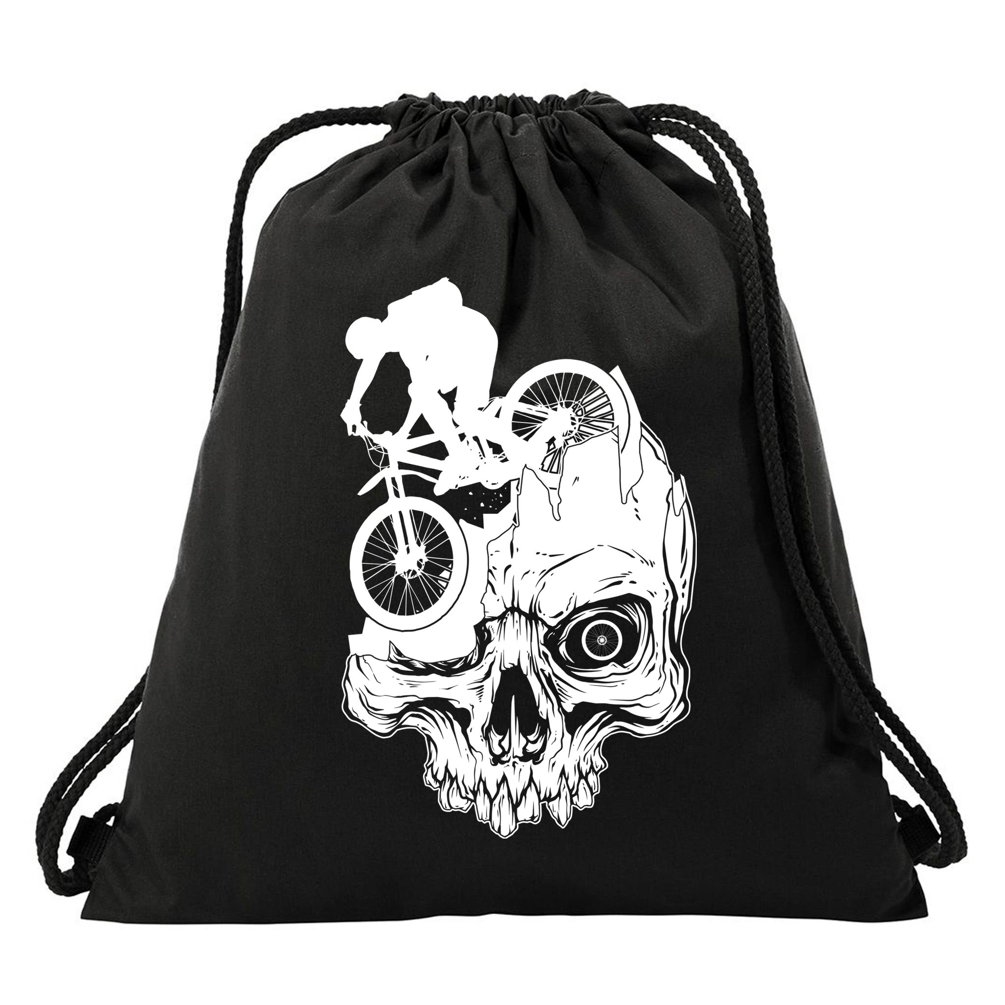 Cool Skull Mountain Biker Illustration Drawstring Bag