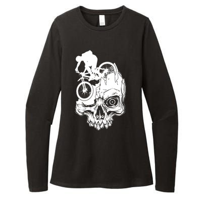 Cool Skull Mountain Biker Illustration Womens CVC Long Sleeve Shirt