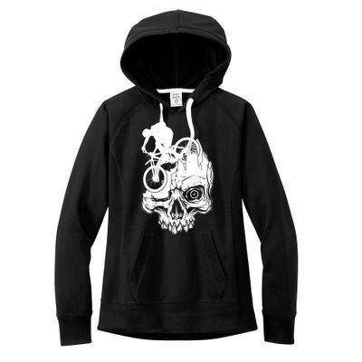 Cool Skull Mountain Biker Illustration Women's Fleece Hoodie