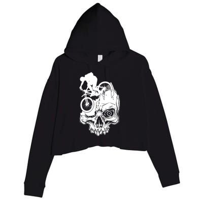 Cool Skull Mountain Biker Illustration Crop Fleece Hoodie