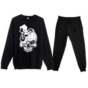 Cool Skull Mountain Biker Illustration Premium Crewneck Sweatsuit Set