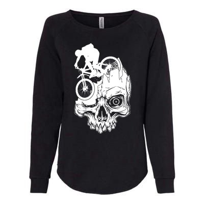 Cool Skull Mountain Biker Illustration Womens California Wash Sweatshirt