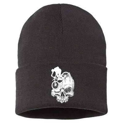 Cool Skull Mountain Biker Illustration Sustainable Knit Beanie