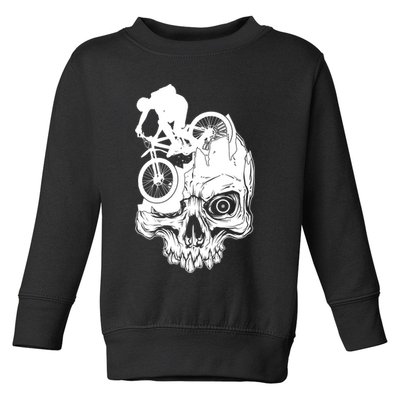Cool Skull Mountain Biker Illustration Toddler Sweatshirt