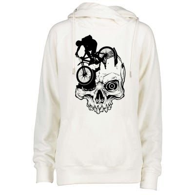 Cool Skull Mountain Biker Illustration Womens Funnel Neck Pullover Hood