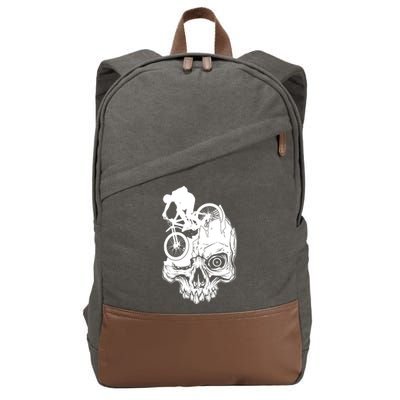 Cool Skull Mountain Biker Illustration Cotton Canvas Backpack