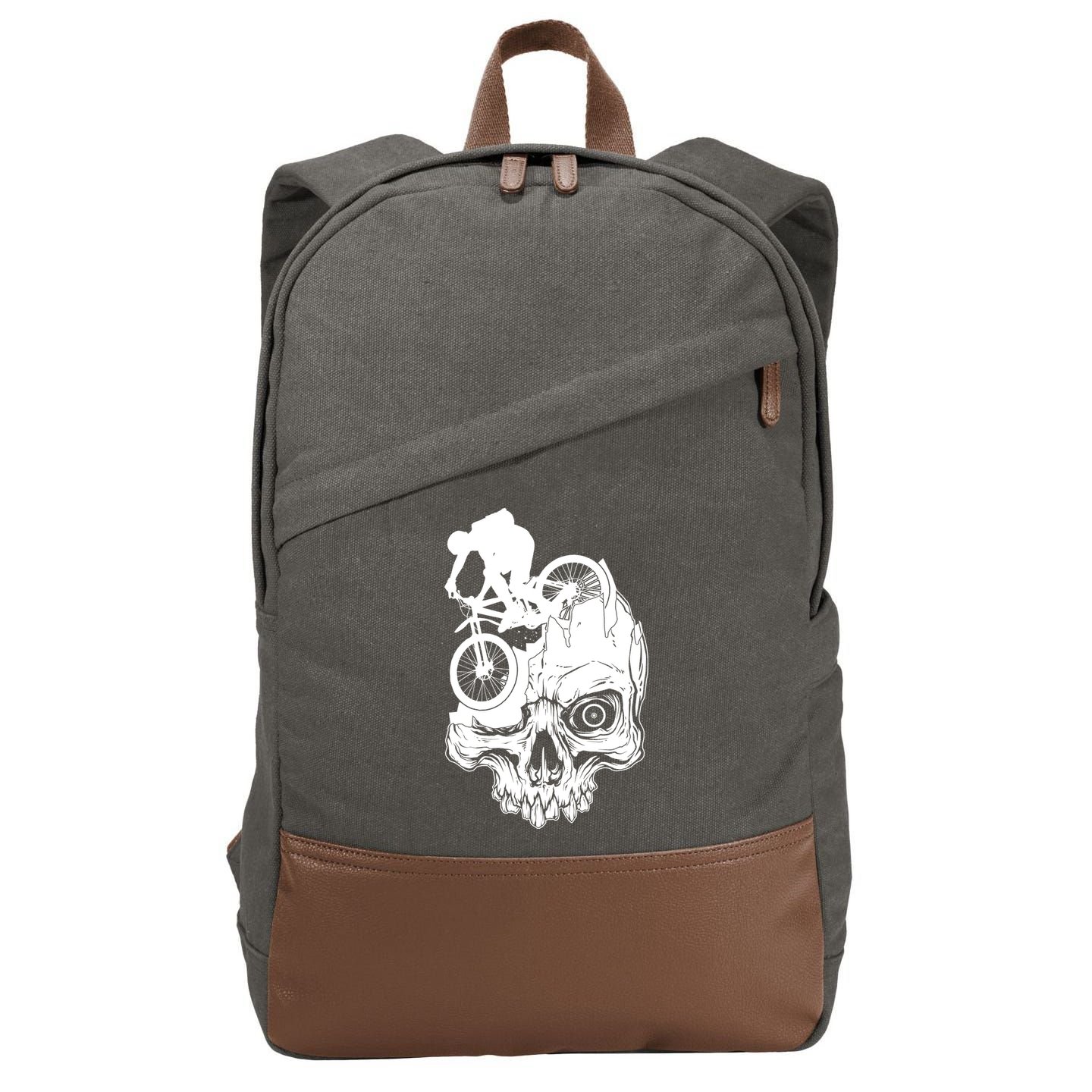 Cool Skull Mountain Biker Illustration Cotton Canvas Backpack