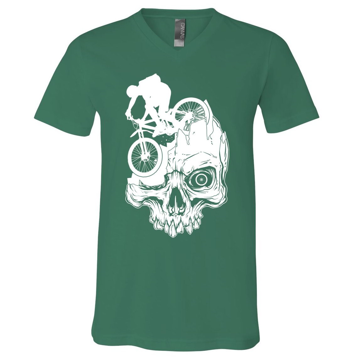 Cool Skull Mountain Biker Illustration V-Neck T-Shirt