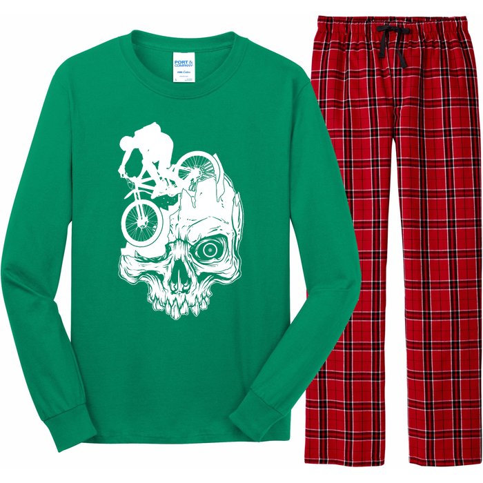 Cool Skull Mountain Biker Illustration Long Sleeve Pajama Set