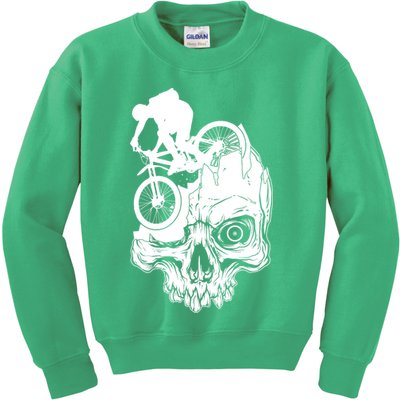 Cool Skull Mountain Biker Illustration Kids Sweatshirt