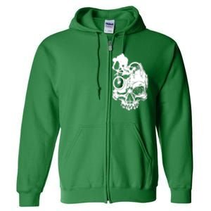 Cool Skull Mountain Biker Illustration Full Zip Hoodie