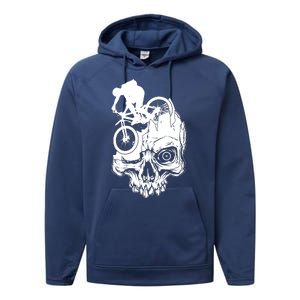 Cool Skull Mountain Biker Illustration Performance Fleece Hoodie