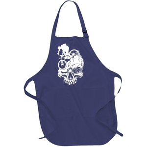 Cool Skull Mountain Biker Illustration Full-Length Apron With Pockets