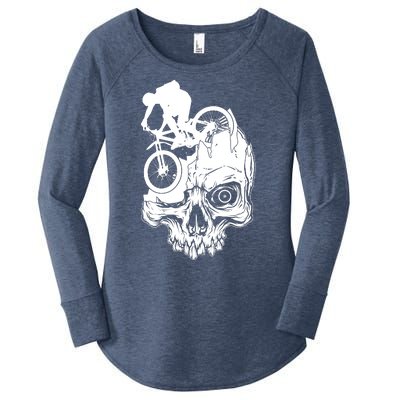 Cool Skull Mountain Biker Illustration Women's Perfect Tri Tunic Long Sleeve Shirt