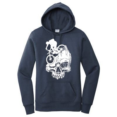 Cool Skull Mountain Biker Illustration Women's Pullover Hoodie