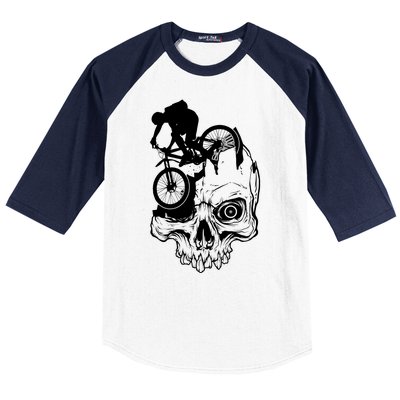 Cool Skull Mountain Biker Illustration Baseball Sleeve Shirt