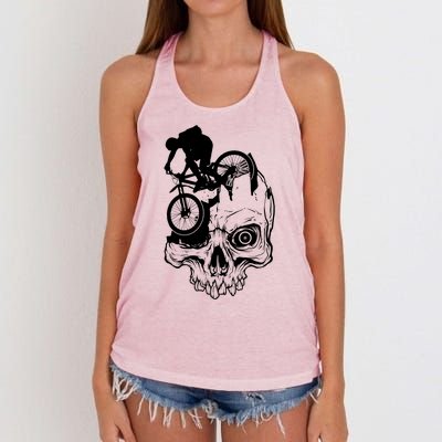 Cool Skull Mountain Biker Illustration Women's Knotted Racerback Tank