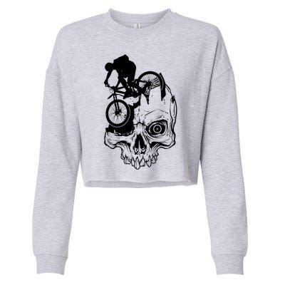 Cool Skull Mountain Biker Illustration Cropped Pullover Crew