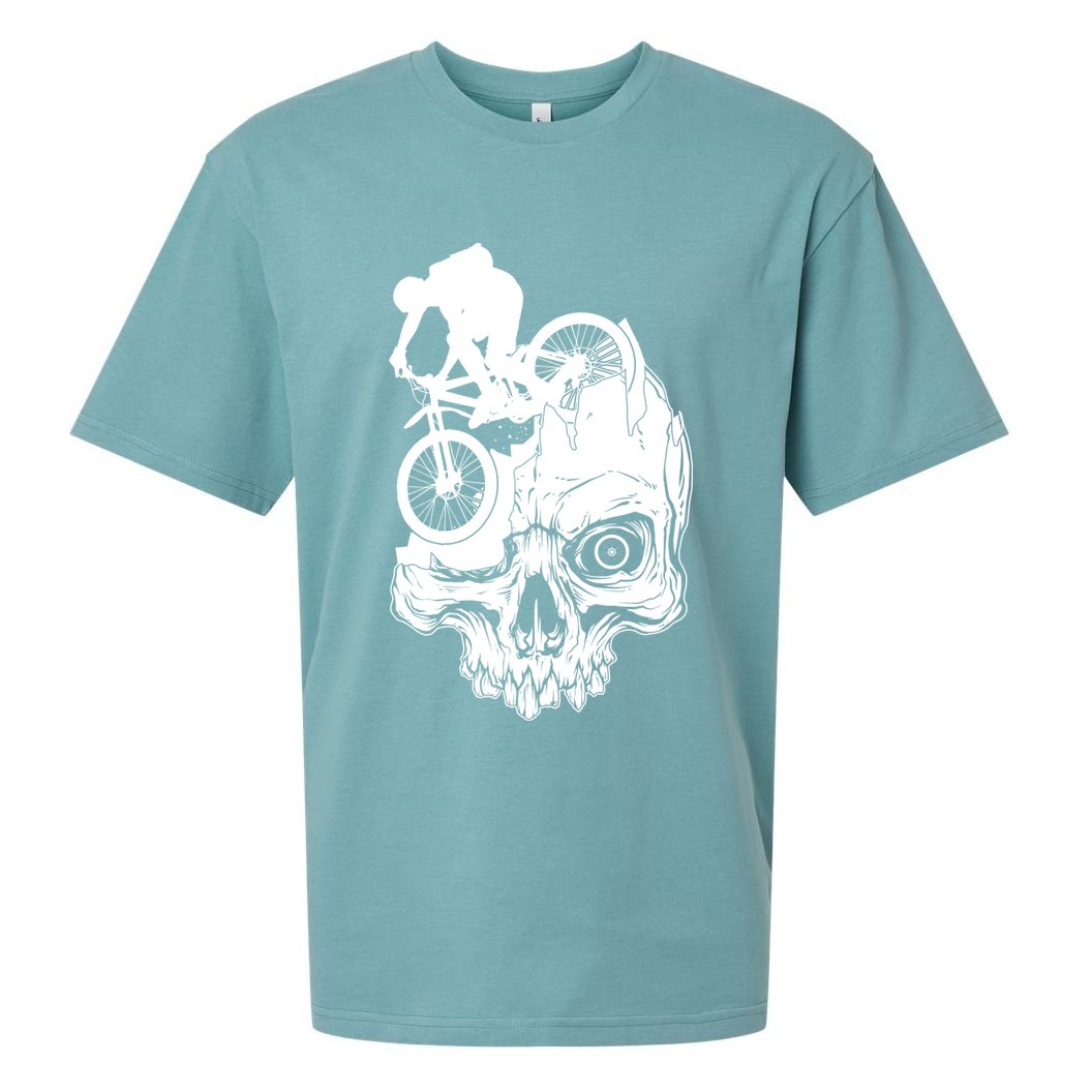 Cool Skull Mountain Biker Illustration Sueded Cloud Jersey T-Shirt