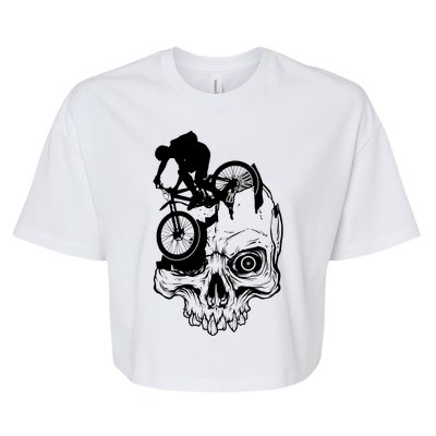 Cool Skull Mountain Biker Illustration Bella+Canvas Jersey Crop Tee