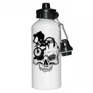 Cool Skull Mountain Biker Illustration Aluminum Water Bottle