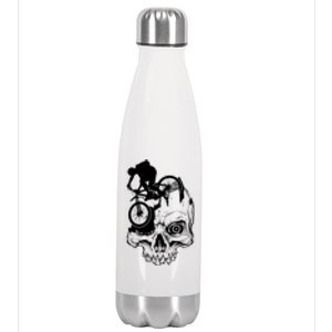 Cool Skull Mountain Biker Illustration Stainless Steel Insulated Water Bottle