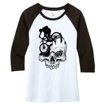 Cool Skull Mountain Biker Illustration Women's Tri-Blend 3/4-Sleeve Raglan Shirt