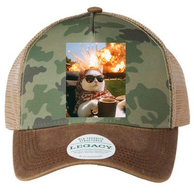 Cat Scarf Meme Drinking Coffee Selfie Chill Explosive Comet  Legacy Tie Dye Trucker Hat